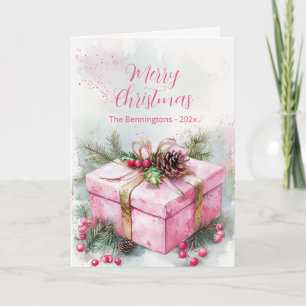 Festividades Elegante Cartão de Natal Cor-de-Rosa Vintage Dobra