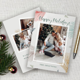 Festividades Elegante cartão de Natal feliz com três fotos