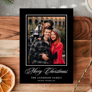 Festividades Elegante cartão de Natal Preto 4 Foto com Caligraf