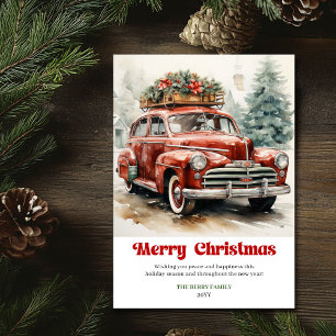 Festividades Elegante cartão de Natal vintage vermelho rústico
