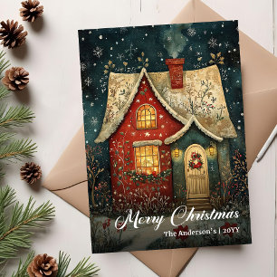 Festividades Encantadora casa de Natal vintage cartão digital a