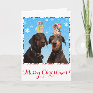 Festividades Engraçado, fofo cartão de Natal de cão Doberman