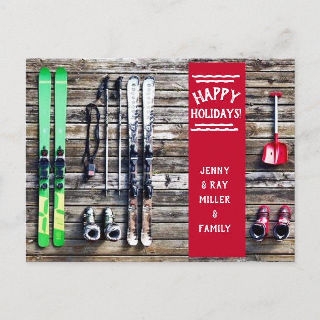 Festividades Esqui Natal - Cartão de Natal - Cartão Postal (Frente)