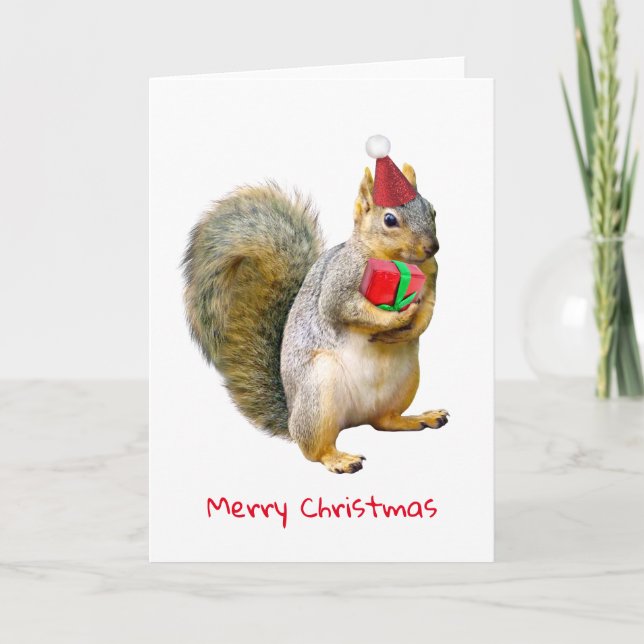 Festividades Esquilo com Cartão de Natal Red Gift (Frente)