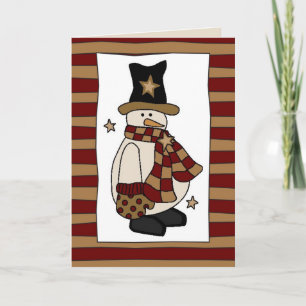 Festividades Estilo country Snowman no cartão de Natal Black Ha