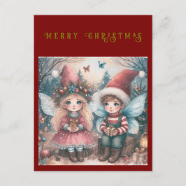 Festividades Fadas de Natal na floresta Cartão postal de Natal