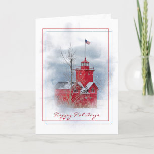Festividades Farol Vermelho Michigan No Cartão De Férias Para
