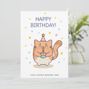 Festividades Feliz Aniversário - Cartão de Gato Bonito