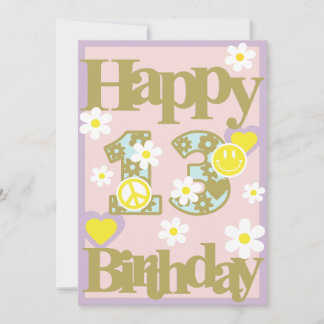 Festividades Feliz aniversário de 13 - Cartão de Menina com Flo