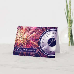 Festividades Feliz Año Nuevo. Cartão de Ano Novo em espanhol