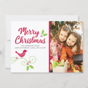 Festividades Feliz Cartão com fotos de Natal Pássaro Vermelho F