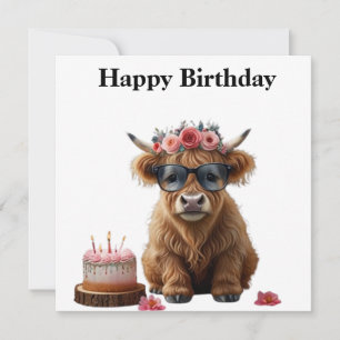 Festividades Feliz Cartão De Aniversário Com Vaca Em Highland. 