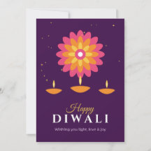 Feliz Cartão de Férias Diwali Diya Rangoli Roxo