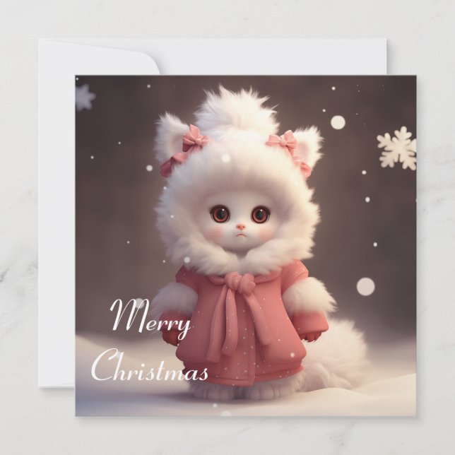 Festividades Feliz Cartão de Natal com Caráter de Cat Adorável (Frente)