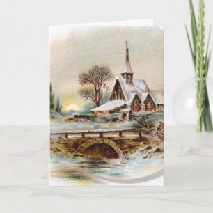Festividades Feliz cartão de Natal com Igreja Vintage no invern