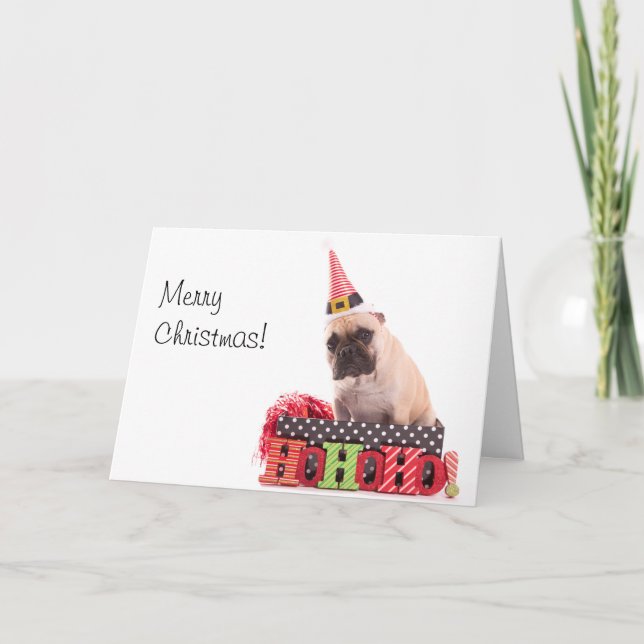 Festividades Feliz cartão de Natal com um Buldogue Francês (Frente)