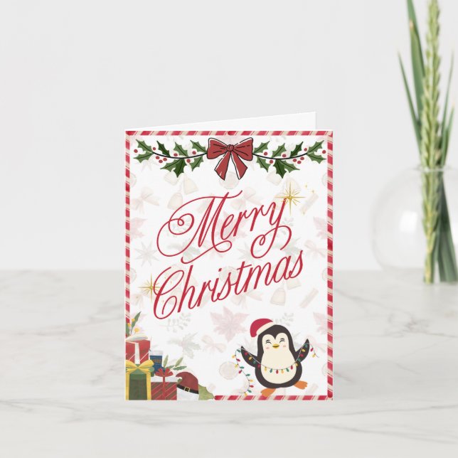 Festividades Feliz Cartão de Natal - Pinguim Bonito (Frente)