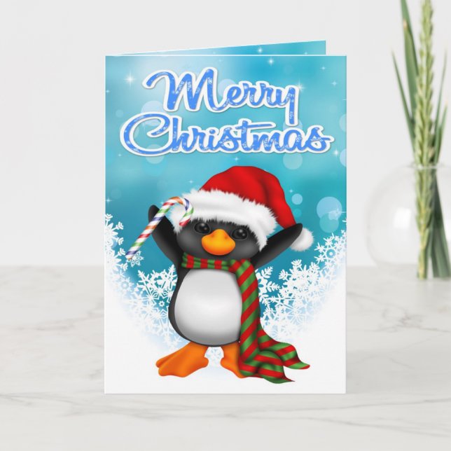 Festividades Feliz Cartão de Saudação de Pinguim de Natal (Frente)