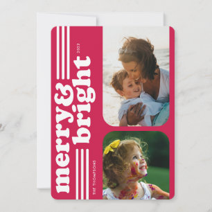 Festividades Feliz e Cartão com fotos de férias magenta retrorr