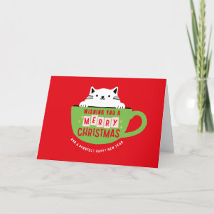 Festividades Feliz Gato De Natal No Cartão De Natal De Teacup, 
