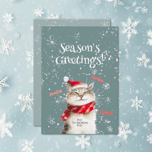Festividades Feliz Gato Meow Cartão de Férias Planas de Natal