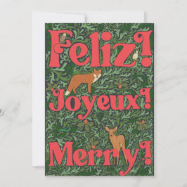Festividades Feliz! Joyeux! Merry! Cartão de Férias de Folha de