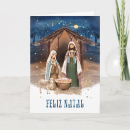 Festividades Feliz Natal. Cartão de Cena da Natividade em Portu