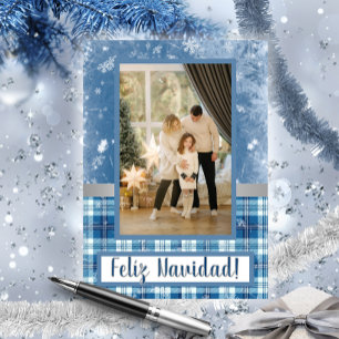 Festividades Feliz Natal Elegante Cartão de Férias Azul Plano