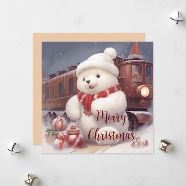 Festividades Feliz Natal - Urso Polar Fluffy e Cartão de Comboi (Frente/Verso In Situ)