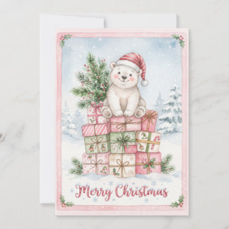 Festividades Feliz Natal Urso Polar Fofo Cartão de Férias