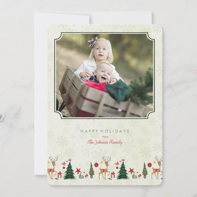 Festividades Feliz Natal | Veado & Árvore | Cartão de Foto (Frente)