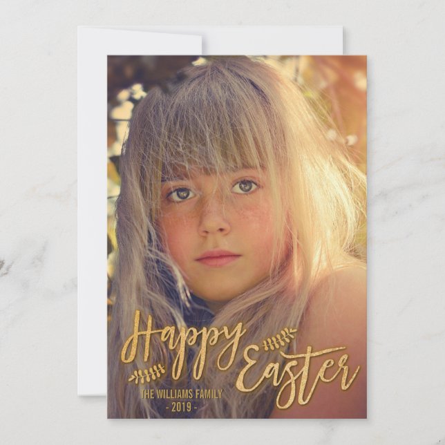 Festividades felz pascoa | Cartão de Férias Dourado Glitter (Frente)