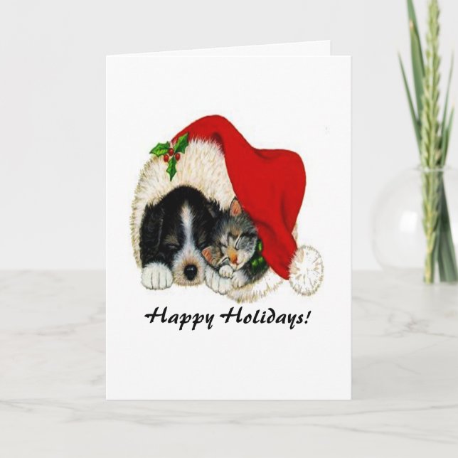 Festividades Feriado de Natal, Gato e Cartão de Cão (Frente)