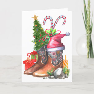 Festividades Feriado no campo de Cowgirl inicia cartão de Natal