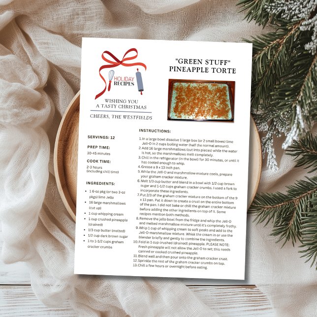 Festividades Feriado Recebe Cartão de Natal de Coisas Verdes (Holiday Recipes Green Stuff Pineapple Torte Christmas Card)