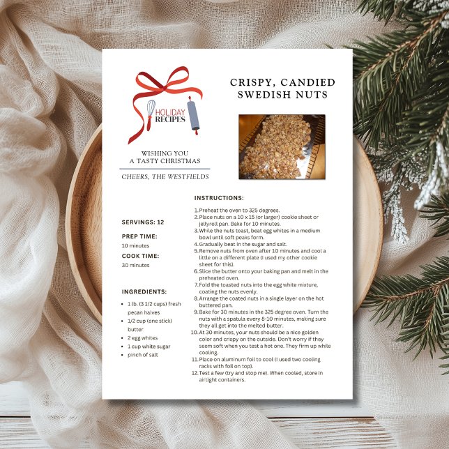 Festividades Feriado Recebe Cartão de Natal de Loucos Suecos (Holiday Recipes Crispy Candied Swedish Nuts Christmas Card)
