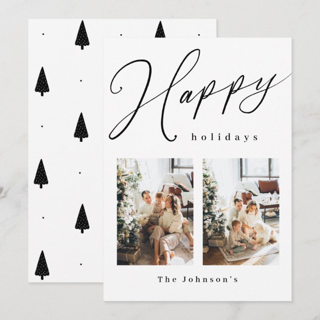 Festividades Feriados felizes Cartão de Férias Branco e Preto (Frente/Verso)