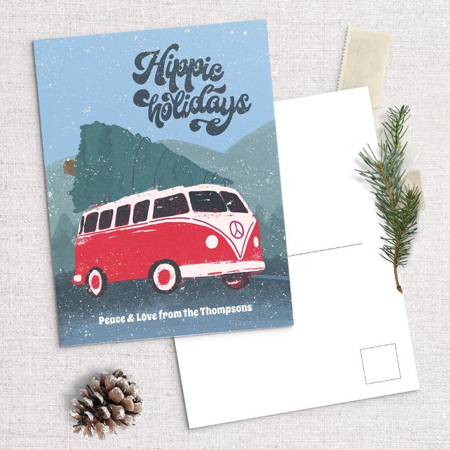 Festividades Férias Hippie no Ônibus Retrô Cartão Postal de Fér (Criador carregado)
