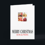 Festividades filho e esposa Cartão de Natal Feliz<br><div class="desc">Esta é a temporada para festejar e celebrar:Feliz Natal! Surpreenda seus mais próximos e queridos amigos, colegas de trabalho, vizinhos ou até seu chefe com um cartão especial. Muitos designs diferentes estão disponíveis: de um cartão de fotografia de colagem moderno, mesclando ornamentos e paisagens de inverno, um tema de natais...</div>