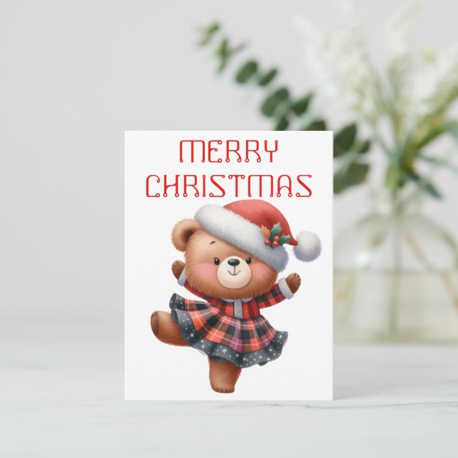 Festividades Filhote de Urso Dançante - Cartão de Natal (Em pé/Frente)