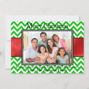 Festividades Fita Vermelha Chevron Verde - Cartão de Natal