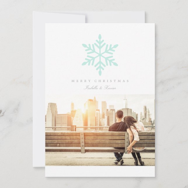 Festividades Floco De Neve Simples Em Mint | Cartão com fotos d (Frente)