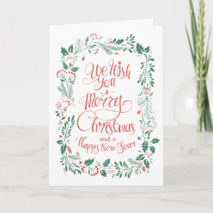 Festividades Floral Desenhado à Mão de Natal Cartão de Férias
