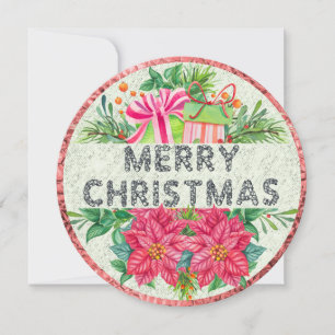 Festividades Floral e Presente Feliz Cartão Redondo de Natal