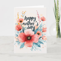 Flores de Papoula e cartão de dia das mães feliz