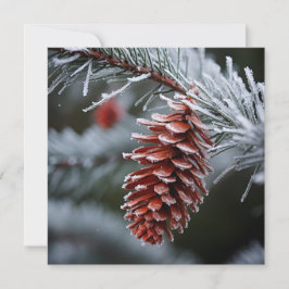 Festividades Folhagem coberta de geada, cartão de Natal com pin