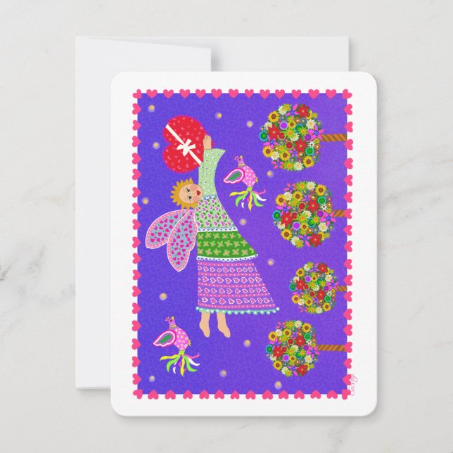 Festividades Folk Art Angel Namorados 4.5x5.5 Cartão plano de f (Frente)