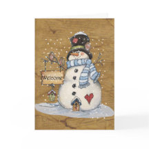 Folk Art Snowman sobre Cartão de Saudação de Perga
