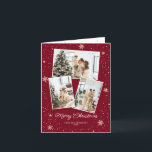 Festividades Foto Collage Snowflakes Red Felry Cartão de Natal<br><div class="desc">Foto vermelha Feliz cartão de Natal com flocos de neve e estrelas. Personalize facilmente este cartão de feriado fotográfico com as suas fotografias favoritas.</div>