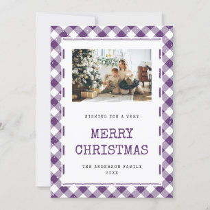 Festividades Foto de neve roxa Gingham - Feliz Cartão de Natal